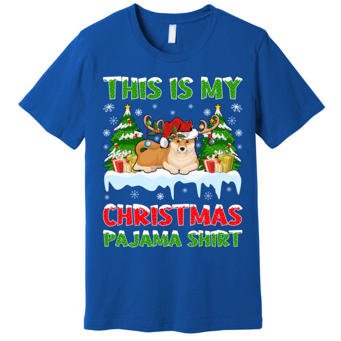 Lighting Xmas This Is My Akita Dog Christmas Pajama Gift Premium T-Shirt