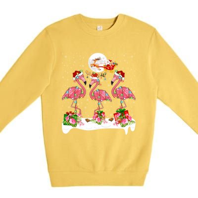 Lighting Xmas Tree Santa Pink Flamingo Christmas Cute Gift Premium Crewneck Sweatshirt