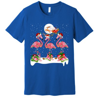 Lighting Xmas Tree Santa Pink Flamingo Christmas Cute Gift Premium T-Shirt