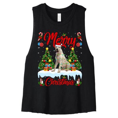 Lights Xmas Tree Santa Irish Wolfhound Dog Christmas Women's Racerback Cropped Tank