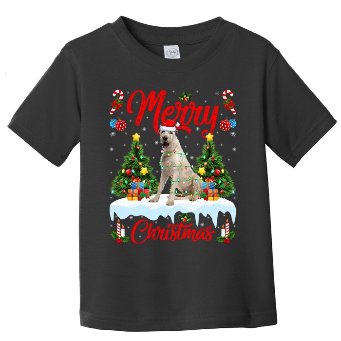 Lights Xmas Tree Santa Irish Wolfhound Dog Christmas Toddler T-Shirt