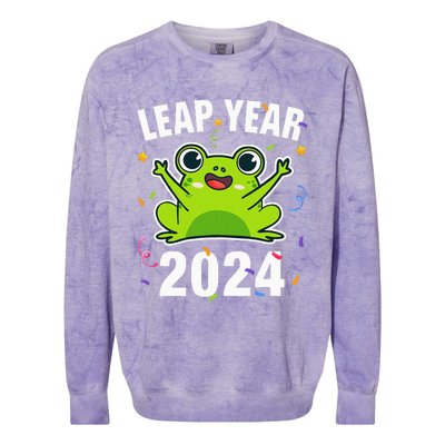 Leap Year 2024 Cute Frog Leap Day Birthday Colorblast Crewneck Sweatshirt