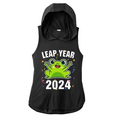 Leap Year 2024 Cute Frog Leap Day Birthday Ladies PosiCharge Tri-Blend Wicking Draft Hoodie Tank