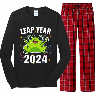 Leap Year 2024 Cute Frog Leap Day Birthday Long Sleeve Pajama Set