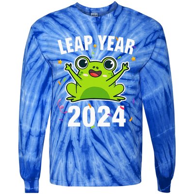 Leap Year 2024 Cute Frog Leap Day Birthday Tie-Dye Long Sleeve Shirt