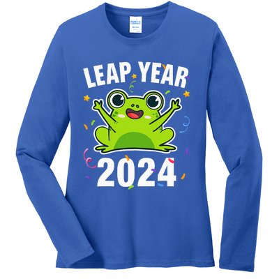 Leap Year 2024 Cute Frog Leap Day Birthday Ladies Long Sleeve Shirt