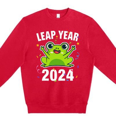 Leap Year 2024 Cute Frog Leap Day Birthday Premium Crewneck Sweatshirt