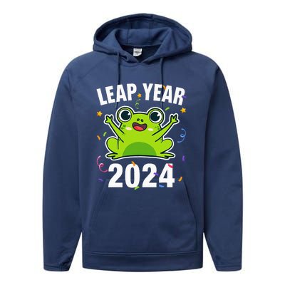 Leap Year 2024 Cute Frog Leap Day Birthday Performance Fleece Hoodie