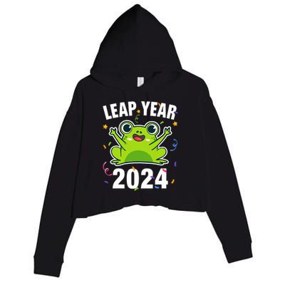 Leap Year 2024 Cute Frog Leap Day Birthday Crop Fleece Hoodie