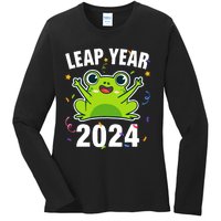 Leap Year 2024 Cute Frog Leap Day Birthday Ladies Long Sleeve Shirt