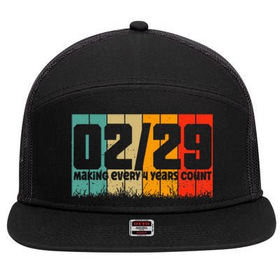 Leap Year 2024 Retro February 29 Birthday Leap Day 7 Panel Mesh Trucker Snapback Hat