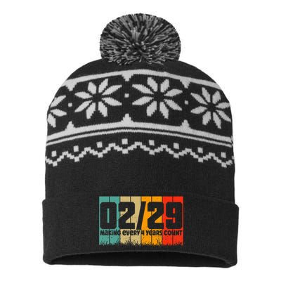 Leap Year 2024 Retro February 29 Birthday Leap Day USA-Made Snowflake Beanie