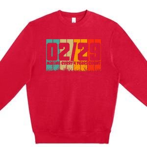 Leap Year 2024 Retro February 29 Birthday Leap Day Premium Crewneck Sweatshirt