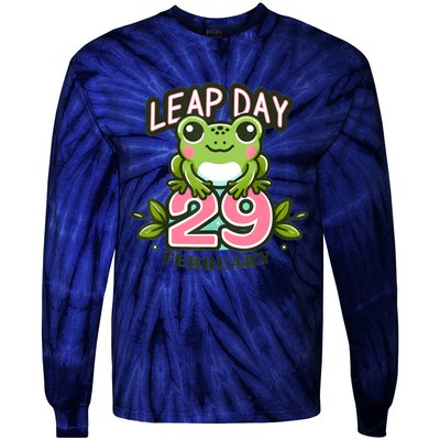 Leap Year 2024 Cute Frog Leap Day Birthday Tie-Dye Long Sleeve Shirt