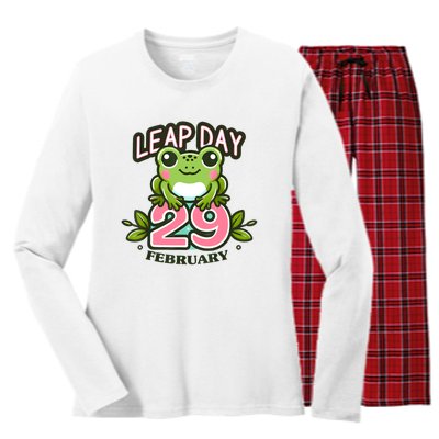 Leap Year 2024 Cute Frog Leap Day Birthday Women's Long Sleeve Flannel Pajama Set 