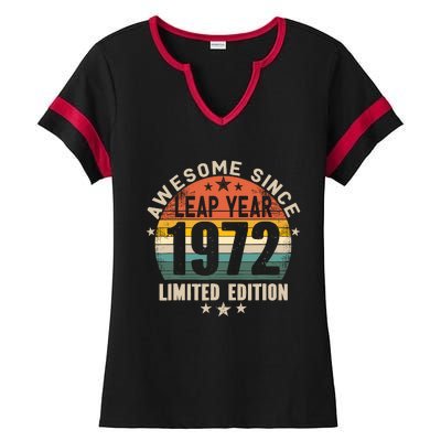 Leap Year 52nd Birthday Awesome Since 1972 Vintage Leap Day Ladies Halftime Notch Neck Tee