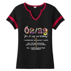 Leap Year Birthday Floral Funny Ladies Halftime Notch Neck Tee