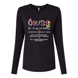 Leap Year Birthday Floral Funny Womens Cotton Relaxed Long Sleeve T-Shirt