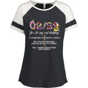 Leap Year Birthday Floral Funny Enza Ladies Jersey Colorblock Tee