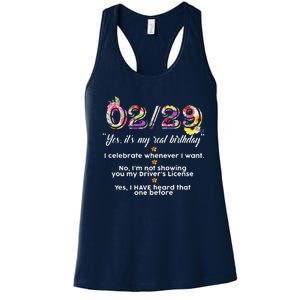 Leap Year Birthday Floral Funny Women's Racerback Tank