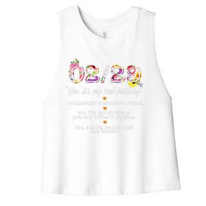 Leap Year Birthday Floral Funny Women's Racerback Cropped Tank