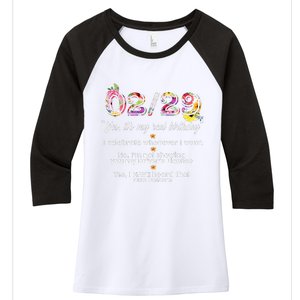 Leap Year Birthday Floral Funny Women's Tri-Blend 3/4-Sleeve Raglan Shirt