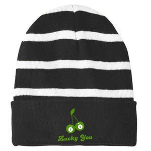 Lucky You Baby 8 Ball Cherry Baby Striped Beanie with Solid Band