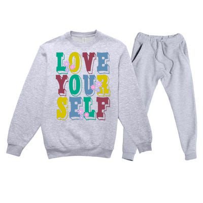 Love Yourself Cute Flower Premium Crewneck Sweatsuit Set