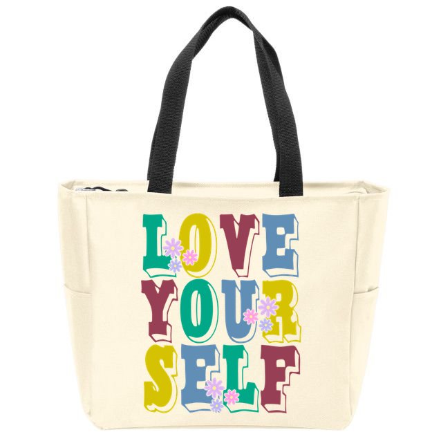 Love Yourself Cute Flower Zip Tote Bag
