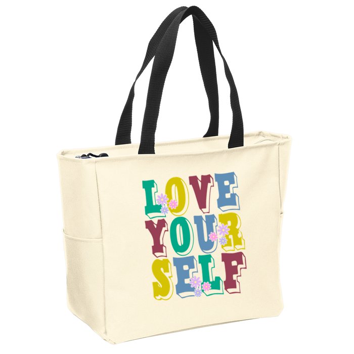 Love Yourself Cute Flower Zip Tote Bag