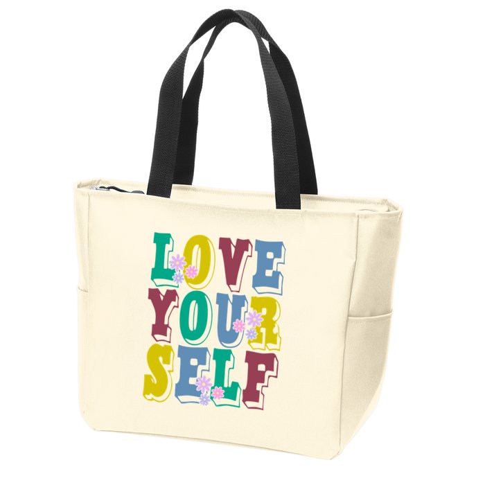 Love Yourself Cute Flower Zip Tote Bag
