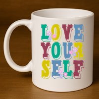 Love Yourself Cute Flower 11oz C Handle Ceramic Mug