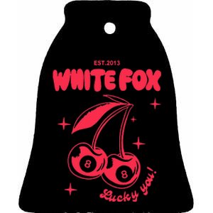 Lucky You Cherries White Fox Est 2013 Cherry 8 Ball 02 Ceramic Bell Ornament