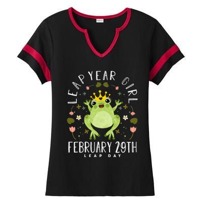 Leap Year Cute Frog Leap Day Birthday Ladies Halftime Notch Neck Tee