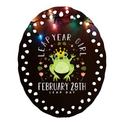 Leap Year Cute Frog Leap Day Birthday Ceramic Oval Ornament