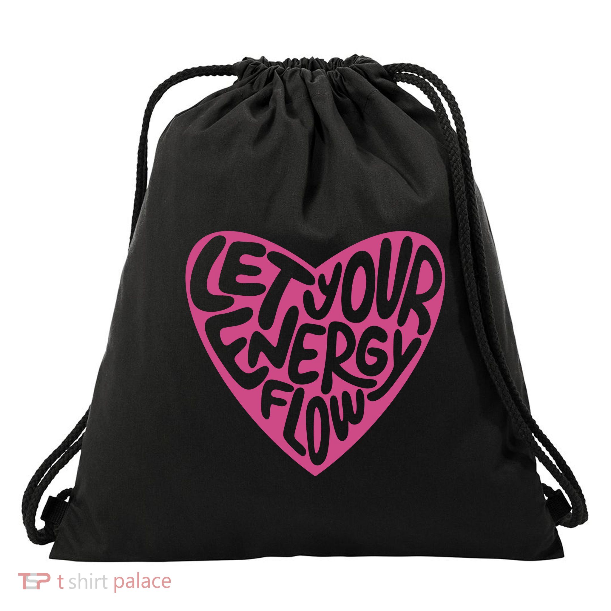 Let Your Energy Flow Heart Quote Drawstring Bag