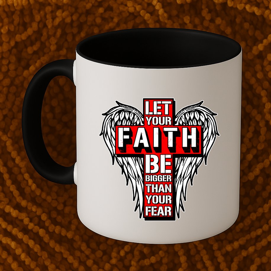 Let Your Faith Be Bigger Than Your Fear Winged Cross Mug