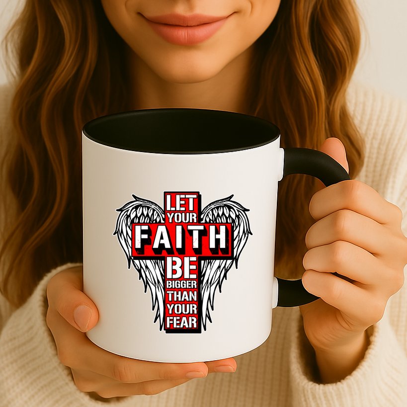 Let Your Faith Be Bigger Than Your Fear Winged Cross Mug