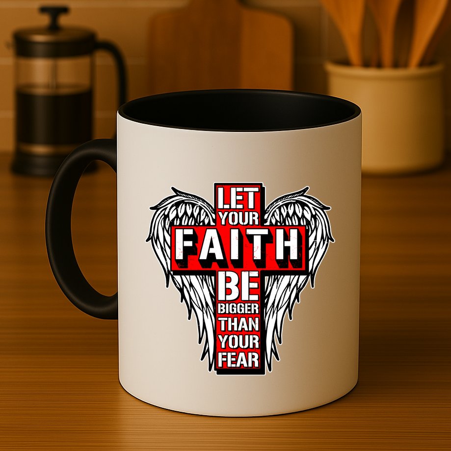 Let Your Faith Be Bigger Than Your Fear Winged Cross Mug
