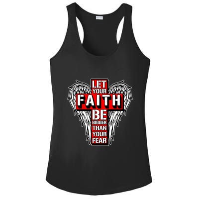 Let Your Faith Be Bigger Than Your Fear Winged Cross Ladies PosiCharge Competitor Racerback Tank