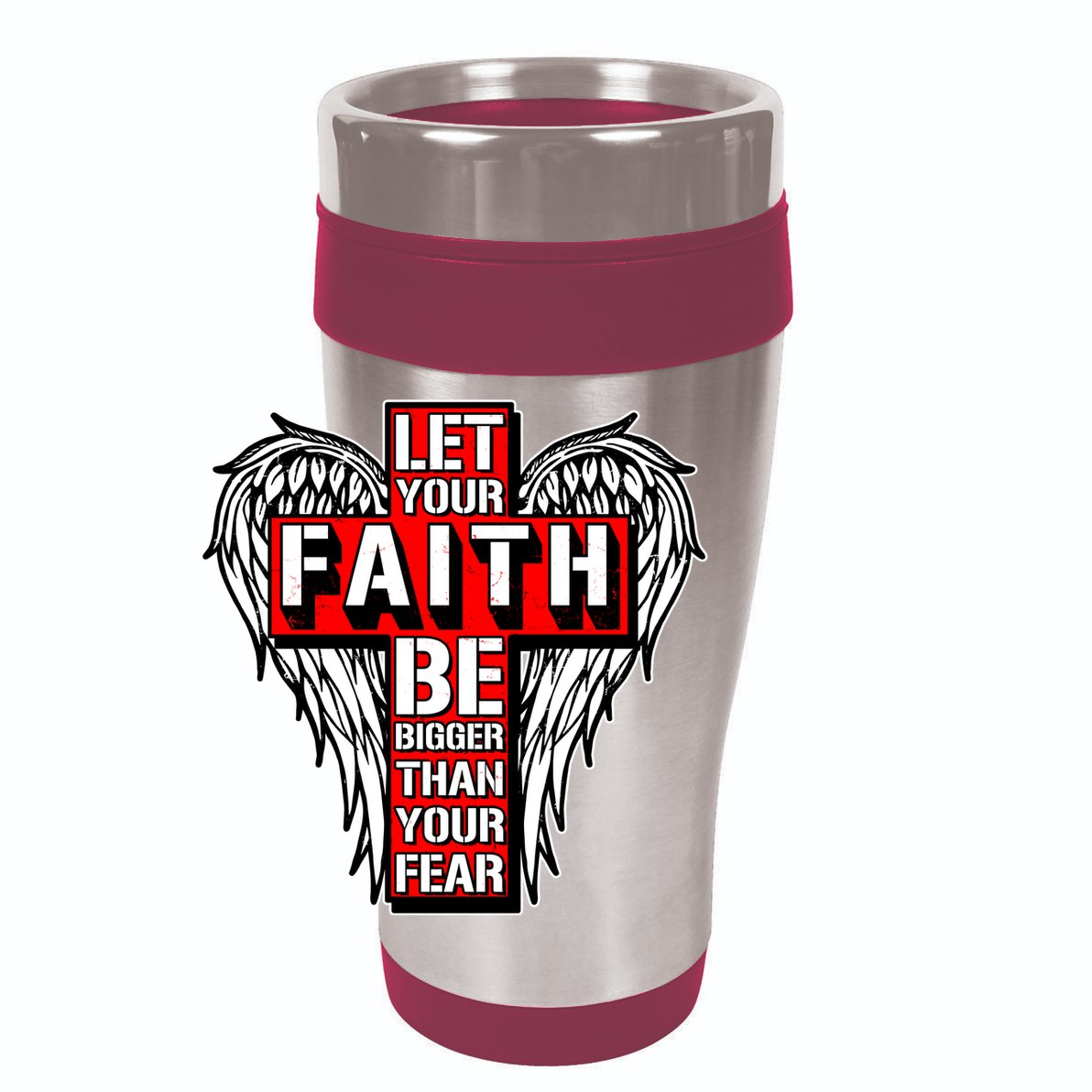 Let Your Faith Be Bigger Than Your Fear Winged Cross 12oz Stainless Steel Coffee Mug