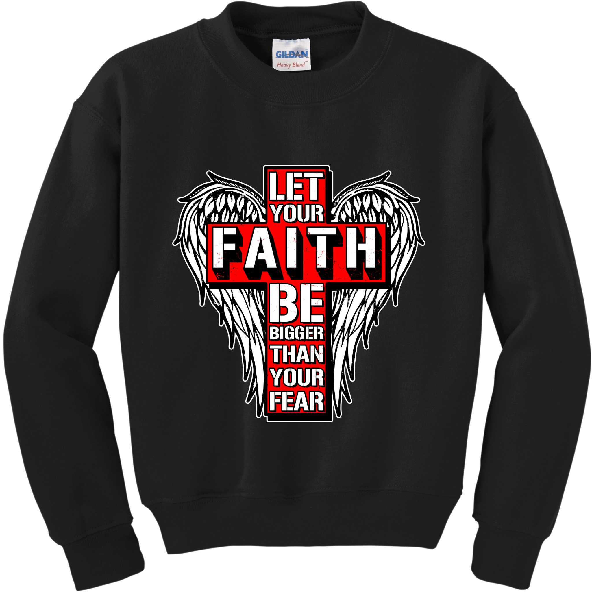 Let Your Faith Be Bigger Than Your Fear Winged Cross Kids Sweatshirt