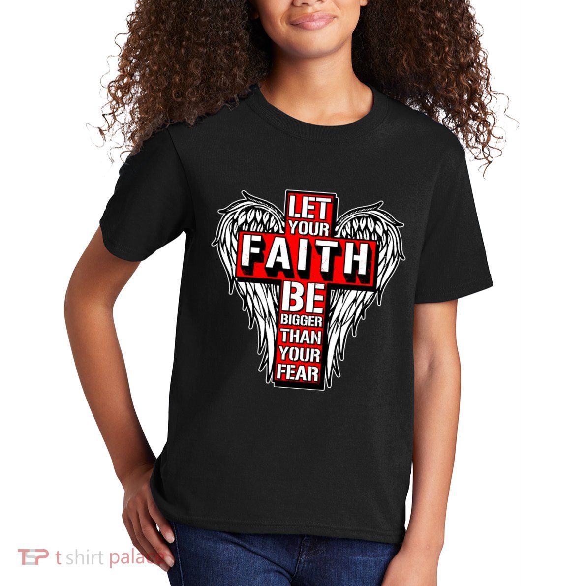 Let Your Faith Be Bigger Than Your Fear Winged Cross Kids T-Shirt