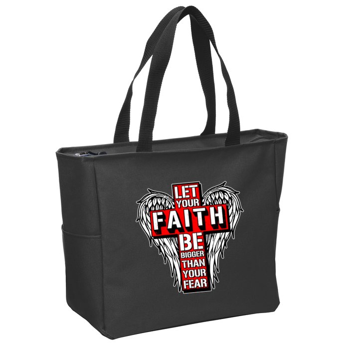Let Your Faith Be Bigger Than Your Fear Winged Cross Zip Tote Bag