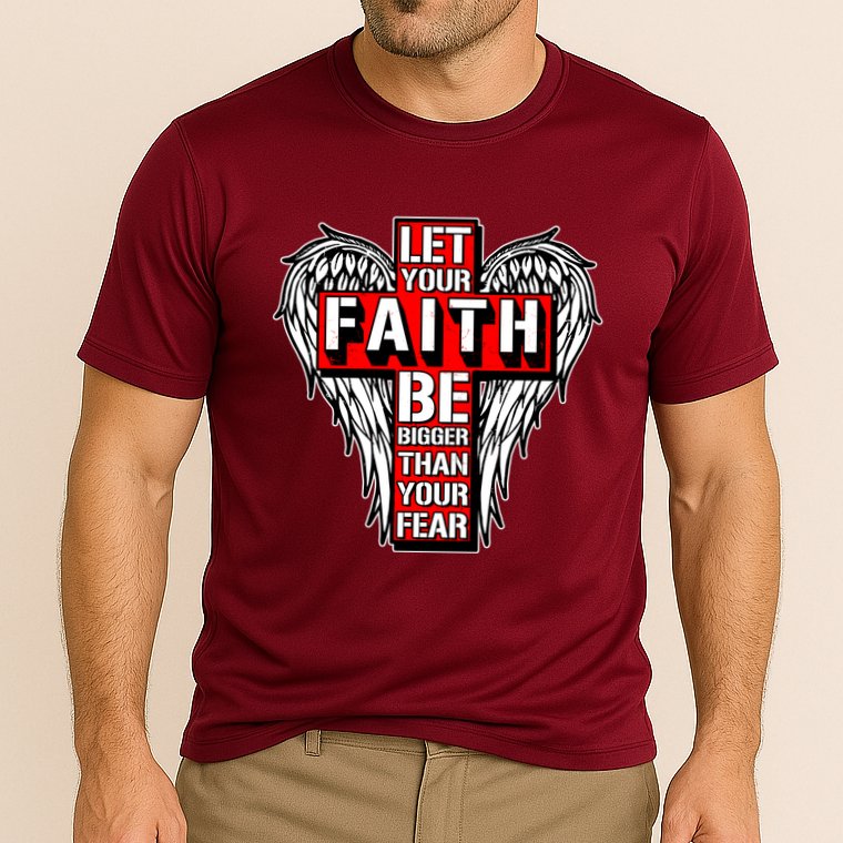 Let Your Faith Be Bigger Than Your Fear Winged Cross Performance Shirt
