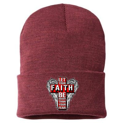 Let Your Faith Be Bigger Than Your Fear Winged Cross Sustainable Knit Beanie