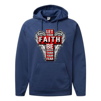 Let Your Faith Be Bigger Than Your Fear Winged Cross Performance Fleece Hoodie