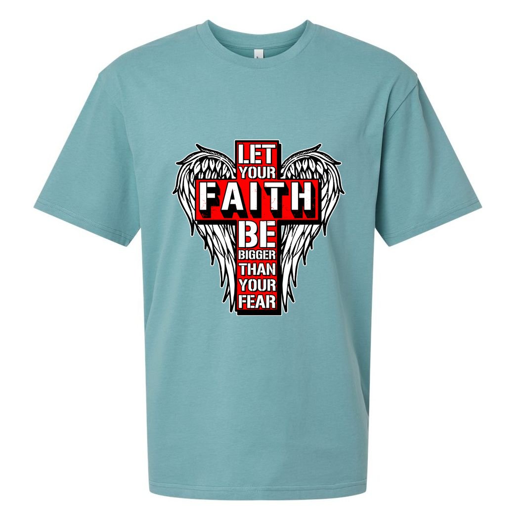 Let Your Faith Be Bigger Than Your Fear Winged Cross Sueded Cloud Jersey T-Shirt