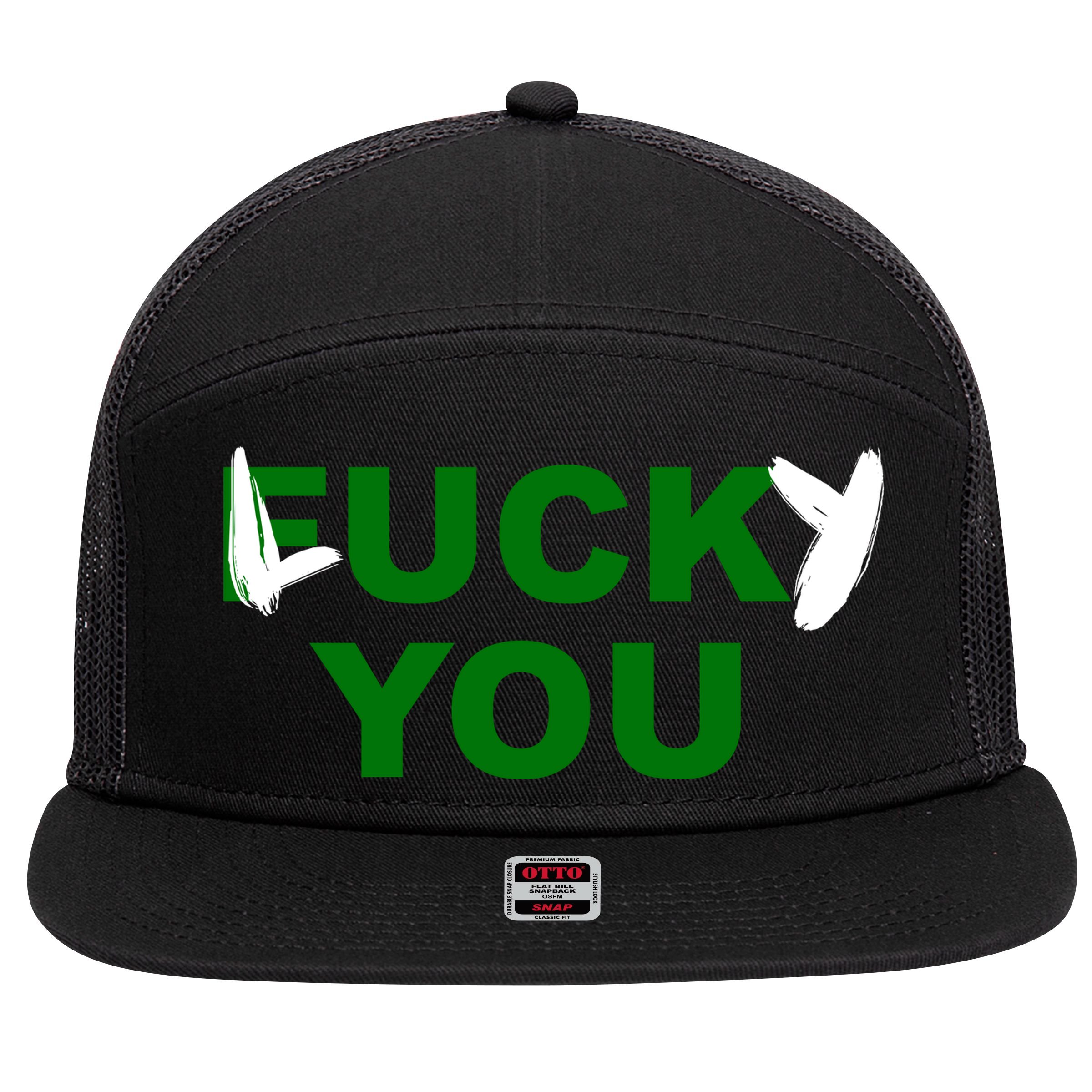 Lucky You F*ck You Funny St Patrick's Day 7 Panel Mesh Trucker Snapback Hat
