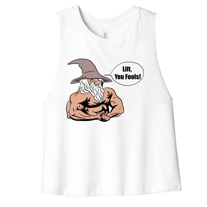 Lift You Fools Wizard Weightlifting Bodybuilding Gym Fitness Women's Racerback Cropped Tank